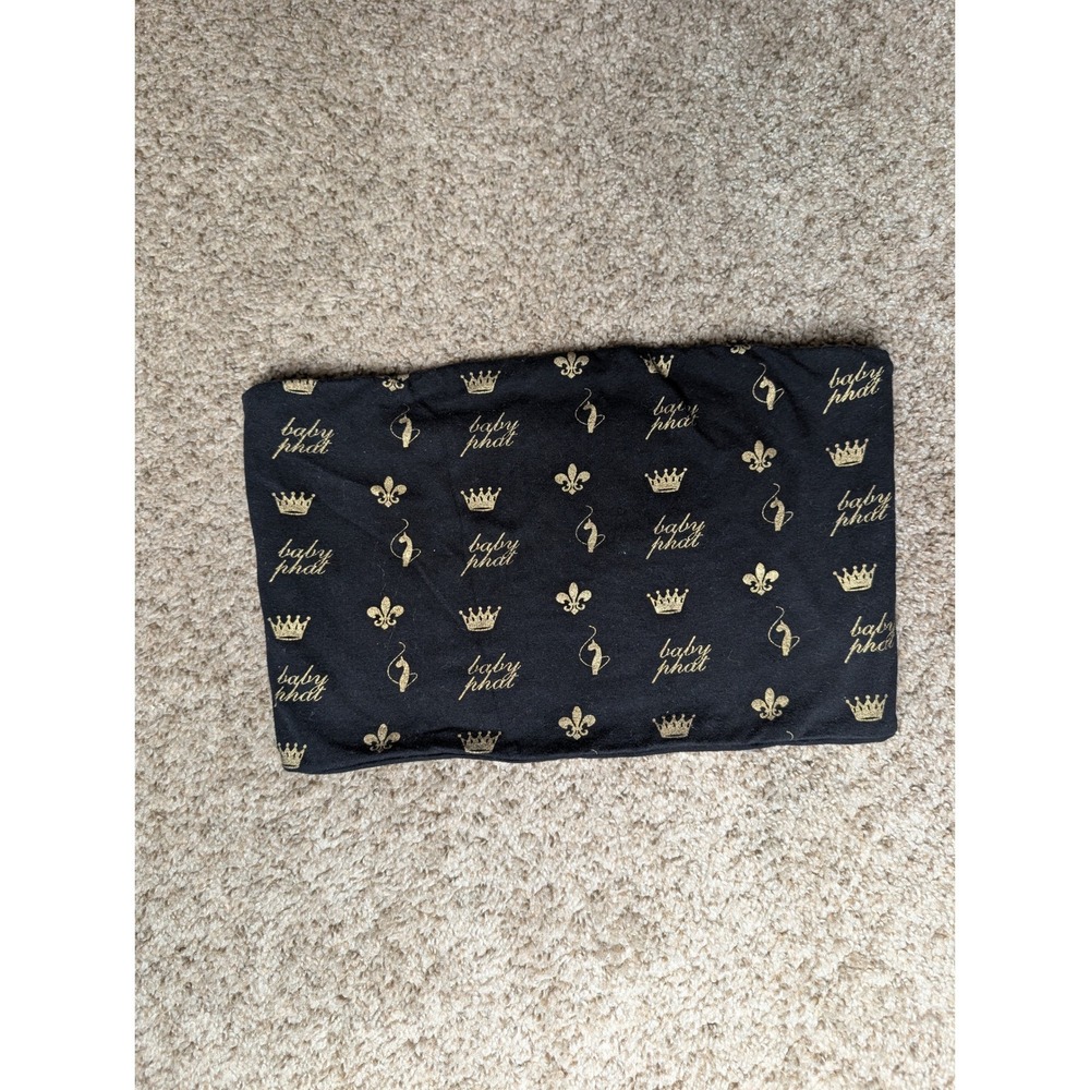 Baby Phat Womens Tube Top Black Gold Metallic Logo Print Y2K Strapless Small